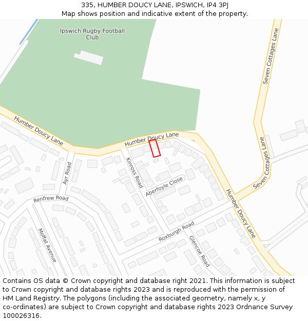 335, HUMBER DOUCY LANE, IPSWICH, IP4 3PJ: Location map and indicative extent of plot