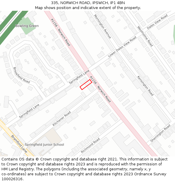 335, NORWICH ROAD, IPSWICH, IP1 4BN: Location map and indicative extent of plot