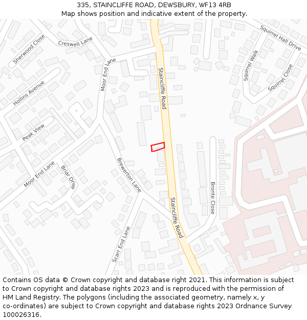 335, STAINCLIFFE ROAD, DEWSBURY, WF13 4RB: Location map and indicative extent of plot