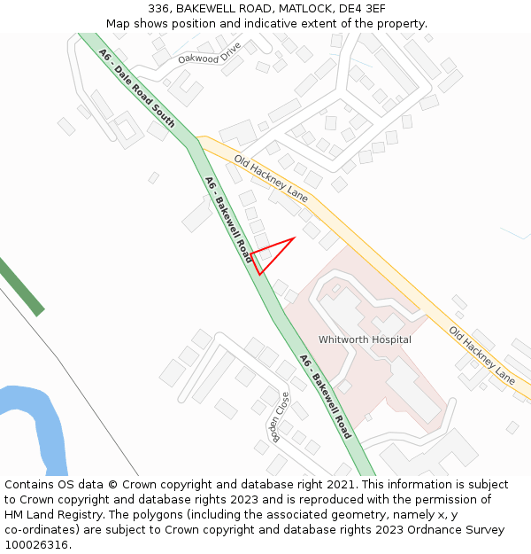 336, BAKEWELL ROAD, MATLOCK, DE4 3EF: Location map and indicative extent of plot