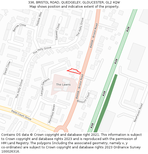 336, BRISTOL ROAD, QUEDGELEY, GLOUCESTER, GL2 4QW: Location map and indicative extent of plot