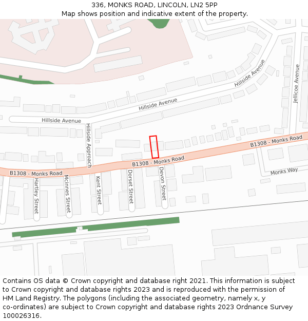 336, MONKS ROAD, LINCOLN, LN2 5PP: Location map and indicative extent of plot