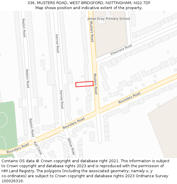 336, MUSTERS ROAD, WEST BRIDGFORD, NOTTINGHAM, NG2 7DF: Location map and indicative extent of plot