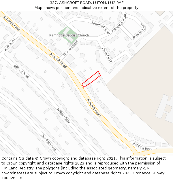 337, ASHCROFT ROAD, LUTON, LU2 9AE: Location map and indicative extent of plot