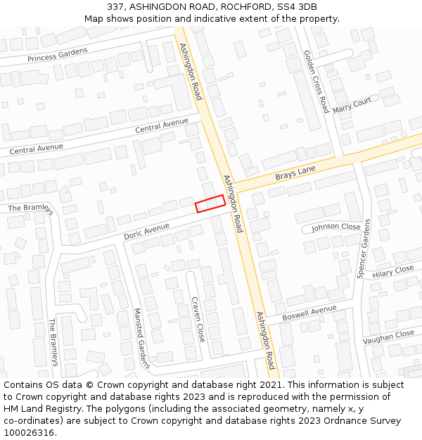 337, ASHINGDON ROAD, ROCHFORD, SS4 3DB: Location map and indicative extent of plot