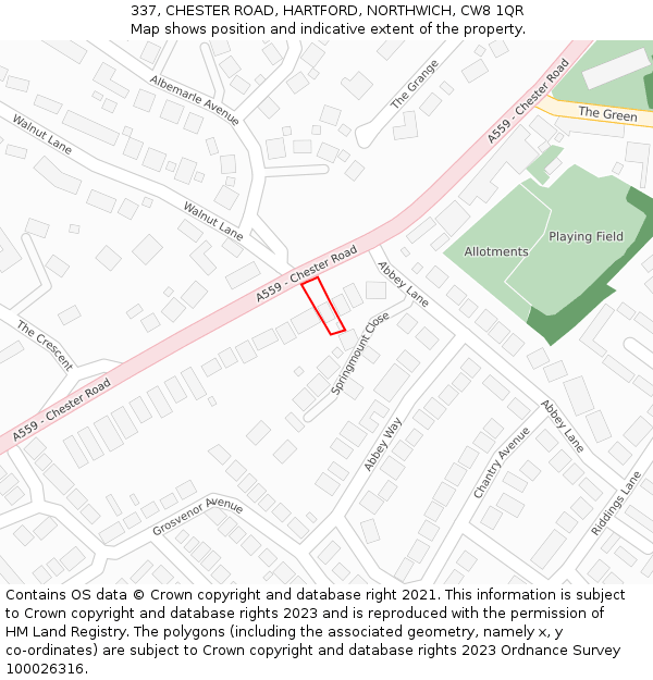 337, CHESTER ROAD, HARTFORD, NORTHWICH, CW8 1QR: Location map and indicative extent of plot