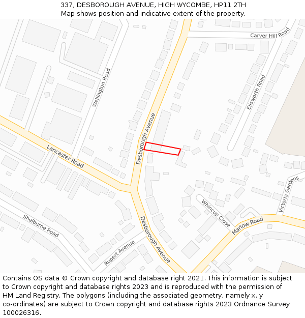 337, DESBOROUGH AVENUE, HIGH WYCOMBE, HP11 2TH: Location map and indicative extent of plot