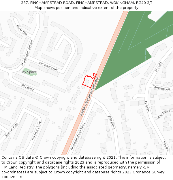 337, FINCHAMPSTEAD ROAD, FINCHAMPSTEAD, WOKINGHAM, RG40 3JT: Location map and indicative extent of plot