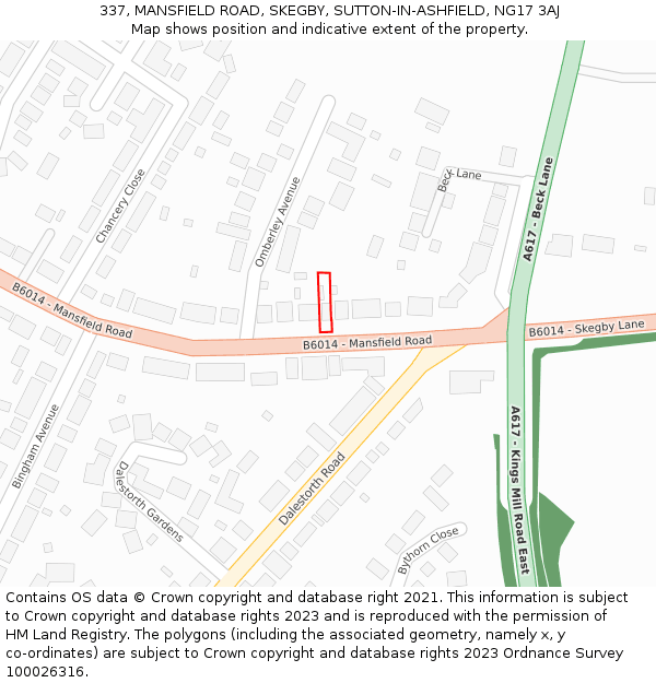 337, MANSFIELD ROAD, SKEGBY, SUTTON-IN-ASHFIELD, NG17 3AJ: Location map and indicative extent of plot