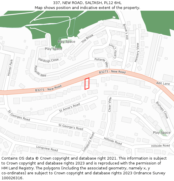 337, NEW ROAD, SALTASH, PL12 6HL: Location map and indicative extent of plot