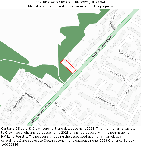 337, RINGWOOD ROAD, FERNDOWN, BH22 9AE: Location map and indicative extent of plot