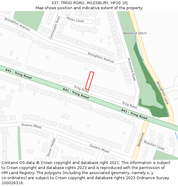 337, TRING ROAD, AYLESBURY, HP20 1PJ: Location map and indicative extent of plot