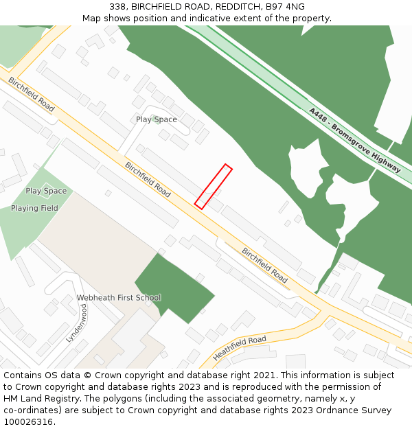 338, BIRCHFIELD ROAD, REDDITCH, B97 4NG: Location map and indicative extent of plot