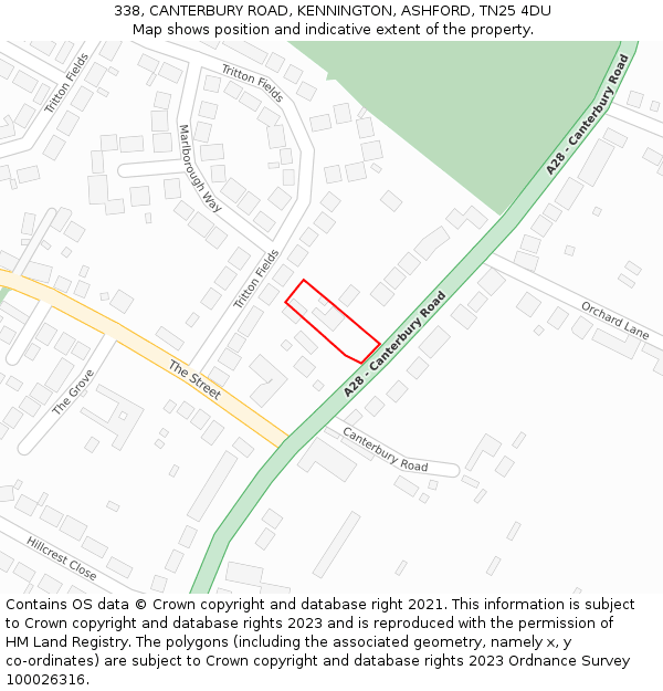 338, CANTERBURY ROAD, KENNINGTON, ASHFORD, TN25 4DU: Location map and indicative extent of plot