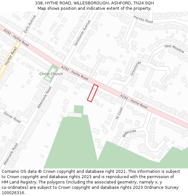 338, HYTHE ROAD, WILLESBOROUGH, ASHFORD, TN24 0QH: Location map and indicative extent of plot