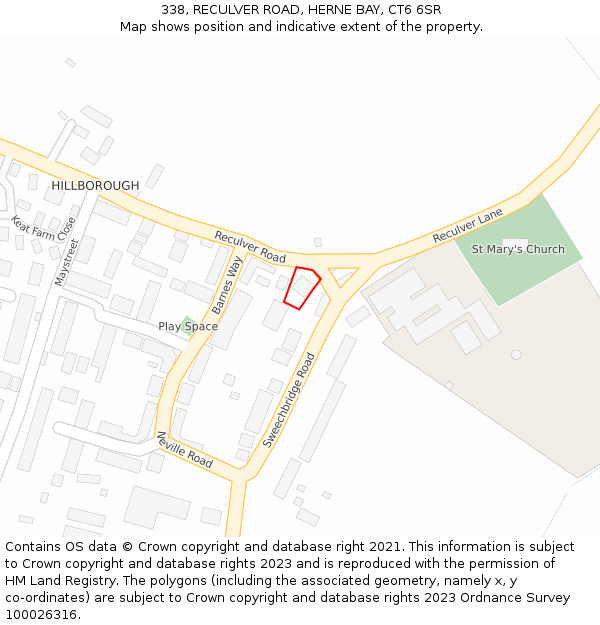 338, RECULVER ROAD, HERNE BAY, CT6 6SR: Location map and indicative extent of plot