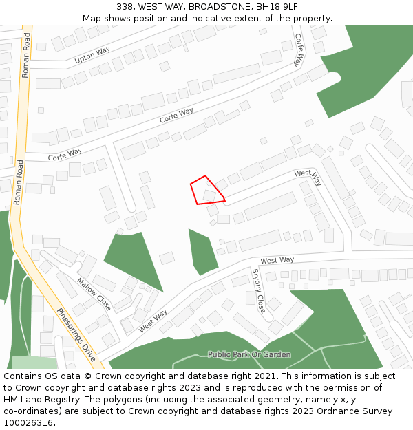 338, WEST WAY, BROADSTONE, BH18 9LF: Location map and indicative extent of plot