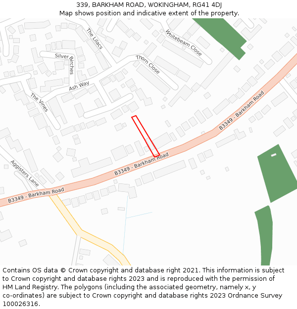 339, BARKHAM ROAD, WOKINGHAM, RG41 4DJ: Location map and indicative extent of plot