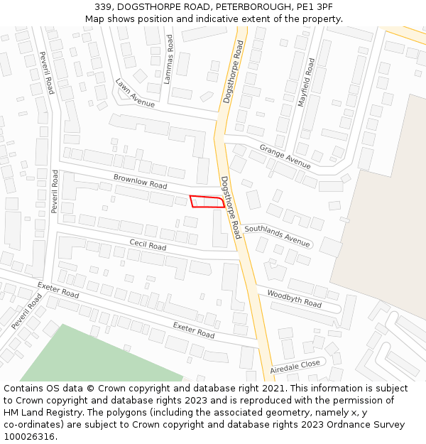 339, DOGSTHORPE ROAD, PETERBOROUGH, PE1 3PF: Location map and indicative extent of plot