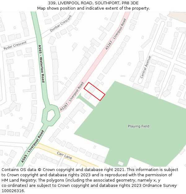 339, LIVERPOOL ROAD, SOUTHPORT, PR8 3DE: Location map and indicative extent of plot