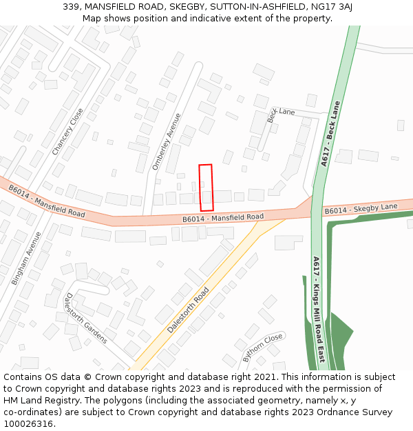 339, MANSFIELD ROAD, SKEGBY, SUTTON-IN-ASHFIELD, NG17 3AJ: Location map and indicative extent of plot