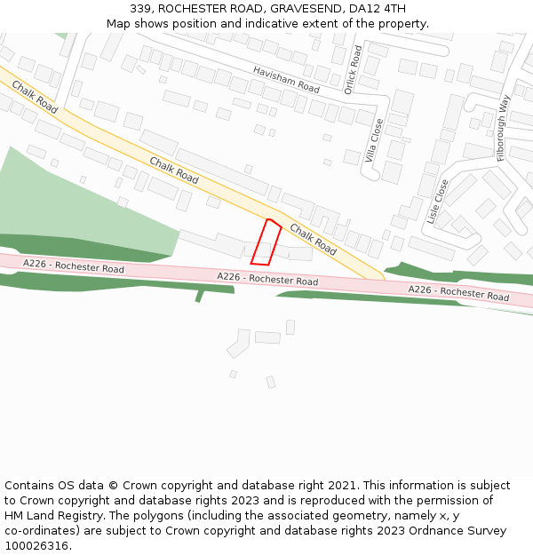 339, ROCHESTER ROAD, GRAVESEND, DA12 4TH: Location map and indicative extent of plot