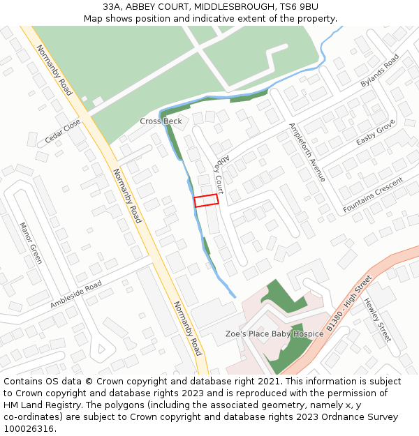 33A, ABBEY COURT, MIDDLESBROUGH, TS6 9BU: Location map and indicative extent of plot