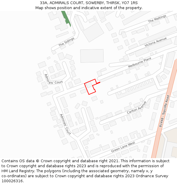 33A, ADMIRALS COURT, SOWERBY, THIRSK, YO7 1RS: Location map and indicative extent of plot