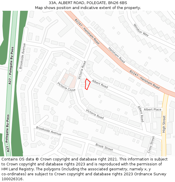 33A, ALBERT ROAD, POLEGATE, BN26 6BS: Location map and indicative extent of plot