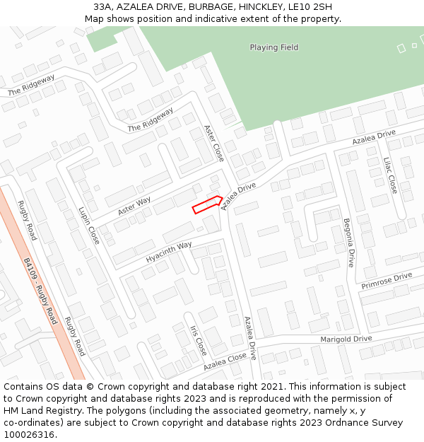 33A, AZALEA DRIVE, BURBAGE, HINCKLEY, LE10 2SH: Location map and indicative extent of plot