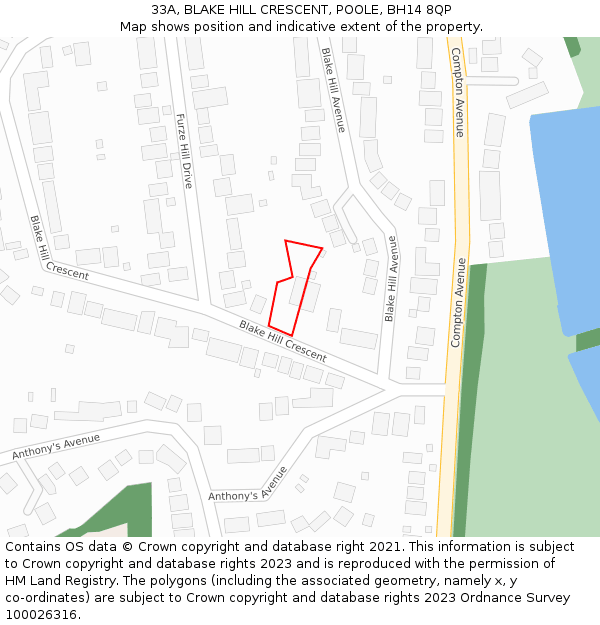 33A, BLAKE HILL CRESCENT, POOLE, BH14 8QP: Location map and indicative extent of plot