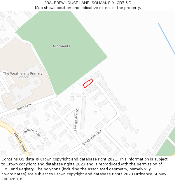 33A, BREWHOUSE LANE, SOHAM, ELY, CB7 5JD: Location map and indicative extent of plot