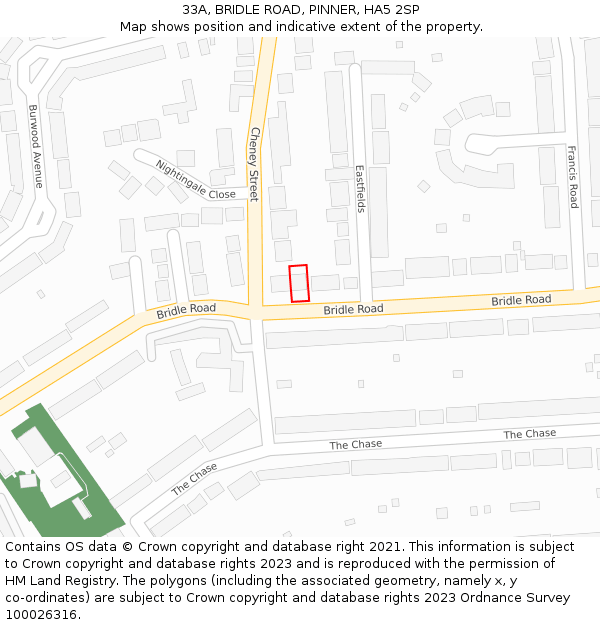 33A, BRIDLE ROAD, PINNER, HA5 2SP: Location map and indicative extent of plot