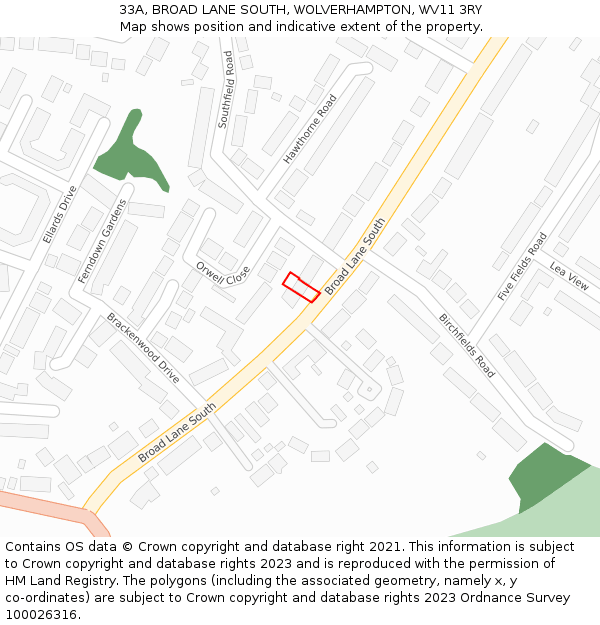 33A, BROAD LANE SOUTH, WOLVERHAMPTON, WV11 3RY: Location map and indicative extent of plot