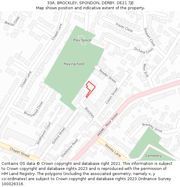 33A, BROCKLEY, SPONDON, DERBY, DE21 7JE: Location map and indicative extent of plot