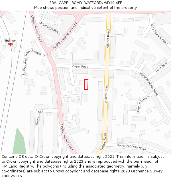 33A, CAPEL ROAD, WATFORD, WD19 4FE: Location map and indicative extent of plot