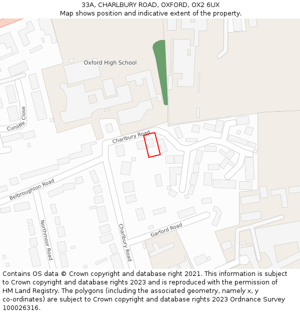 33A, CHARLBURY ROAD, OXFORD, OX2 6UX: Location map and indicative extent of plot