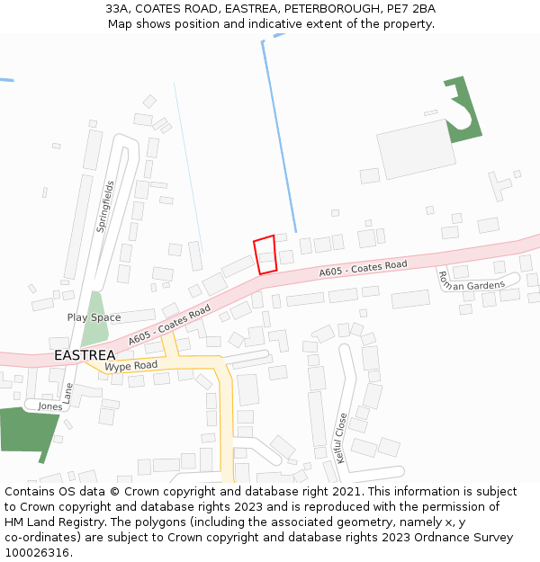 33A, COATES ROAD, EASTREA, PETERBOROUGH, PE7 2BA: Location map and indicative extent of plot