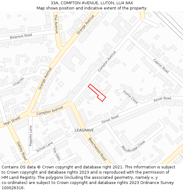 33A, COMPTON AVENUE, LUTON, LU4 9AX: Location map and indicative extent of plot