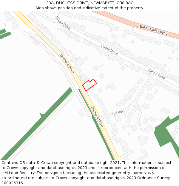 33A, DUCHESS DRIVE, NEWMARKET, CB8 8AG: Location map and indicative extent of plot