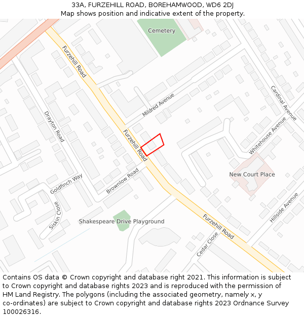 33A, FURZEHILL ROAD, BOREHAMWOOD, WD6 2DJ: Location map and indicative extent of plot