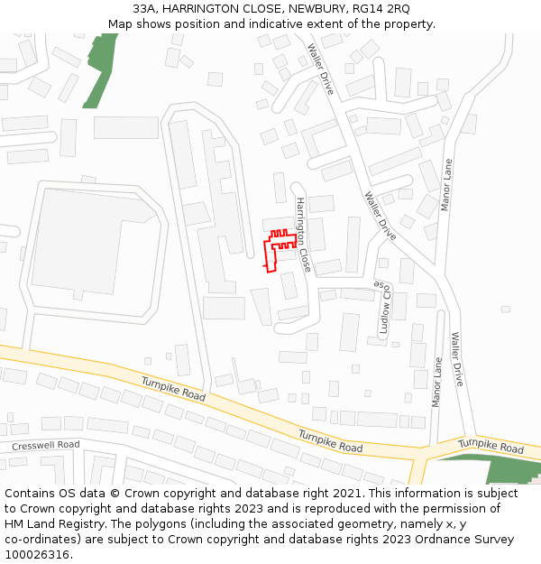 33A, HARRINGTON CLOSE, NEWBURY, RG14 2RQ: Location map and indicative extent of plot
