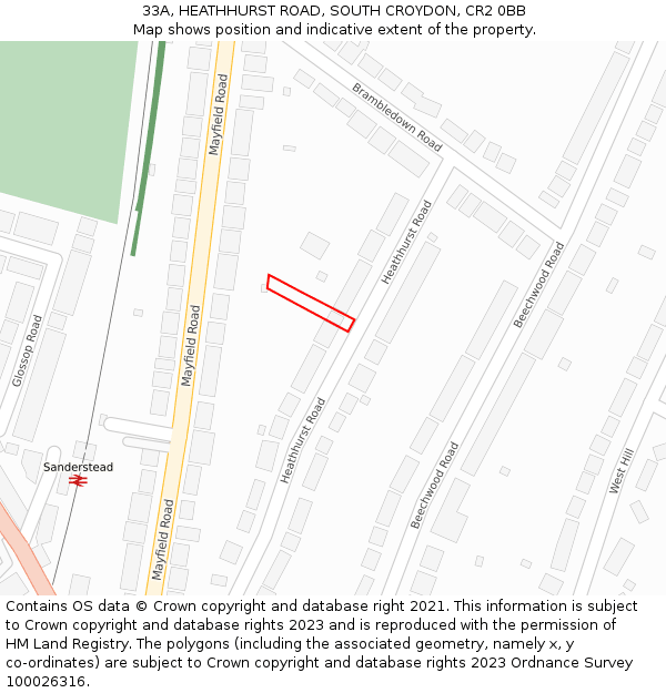 33A, HEATHHURST ROAD, SOUTH CROYDON, CR2 0BB: Location map and indicative extent of plot