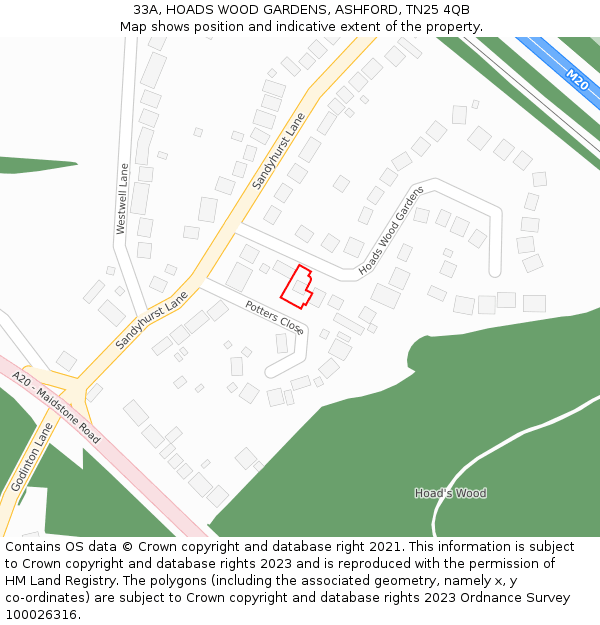 33A, HOADS WOOD GARDENS, ASHFORD, TN25 4QB: Location map and indicative extent of plot