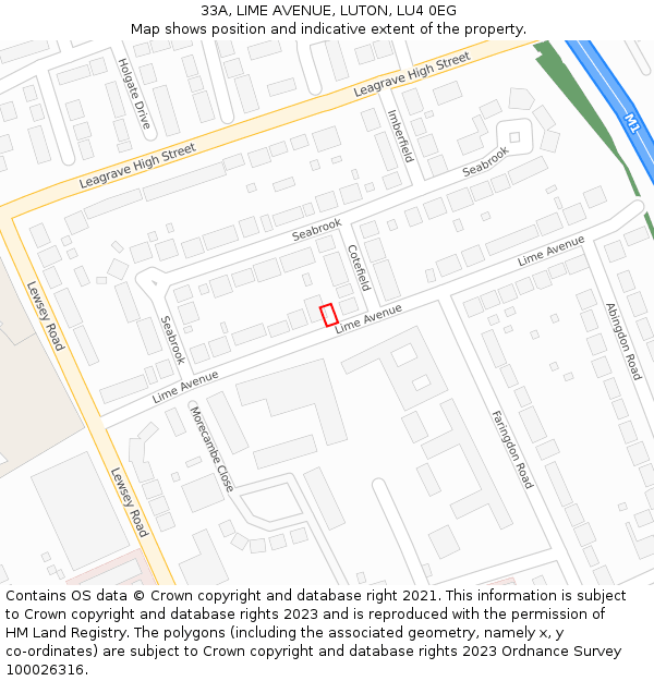 33A, LIME AVENUE, LUTON, LU4 0EG: Location map and indicative extent of plot