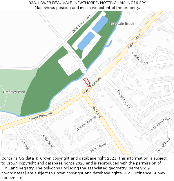 33A, LOWER BEAUVALE, NEWTHORPE, NOTTINGHAM, NG16 3PY: Location map and indicative extent of plot