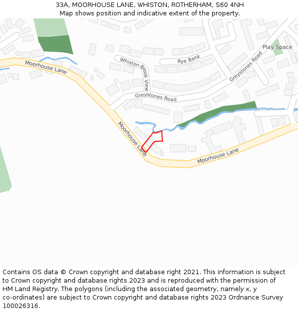 33A, MOORHOUSE LANE, WHISTON, ROTHERHAM, S60 4NH: Location map and indicative extent of plot