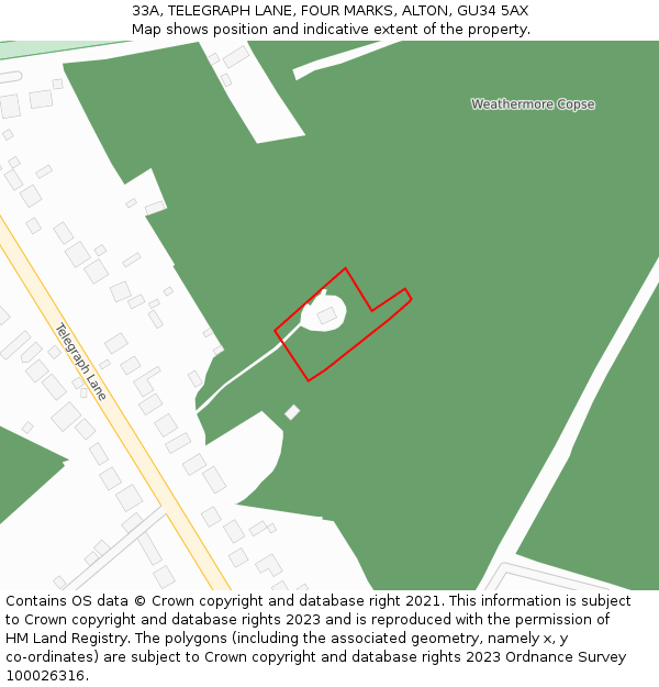 33A, TELEGRAPH LANE, FOUR MARKS, ALTON, GU34 5AX: Location map and indicative extent of plot