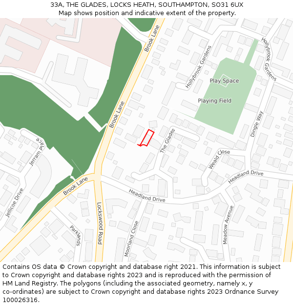 33A, THE GLADES, LOCKS HEATH, SOUTHAMPTON, SO31 6UX: Location map and indicative extent of plot