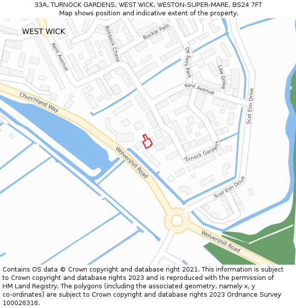 33A, TURNOCK GARDENS, WEST WICK, WESTON-SUPER-MARE, BS24 7FT: Location map and indicative extent of plot